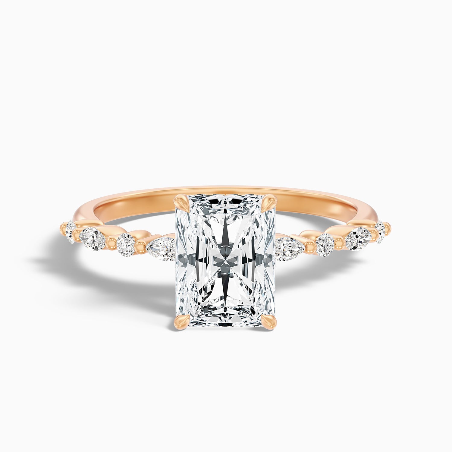 Erica 2 Carat Radiant With Side Stones and Hidden Halo Moissanite Engagement Ring in 925 Sterling Silver