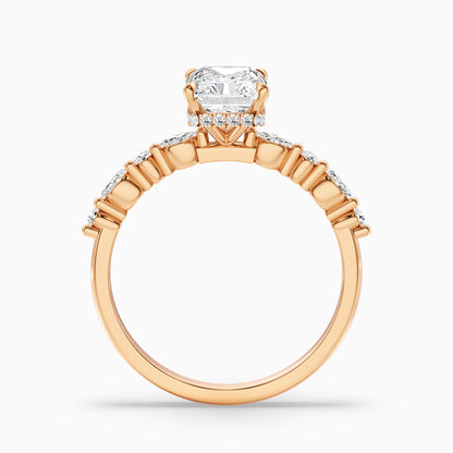 Gloria 3 Carat Radiant With Side Stone Hidden Halo Lab Grown Diamond Ring in 10k Yellow Gold