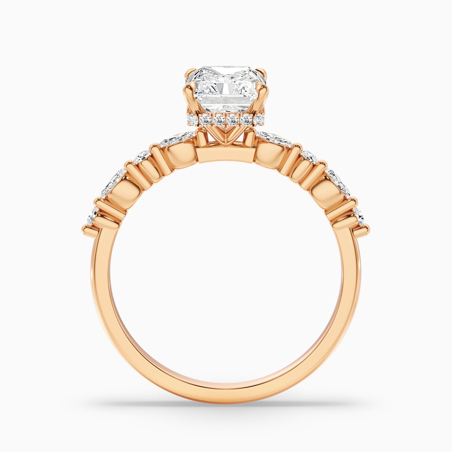 Gloria 2.5 Carat Radiant With Side Stone Hidden Halo Lab Grown Diamond Ring in 18k Yellow Gold  DestGlow