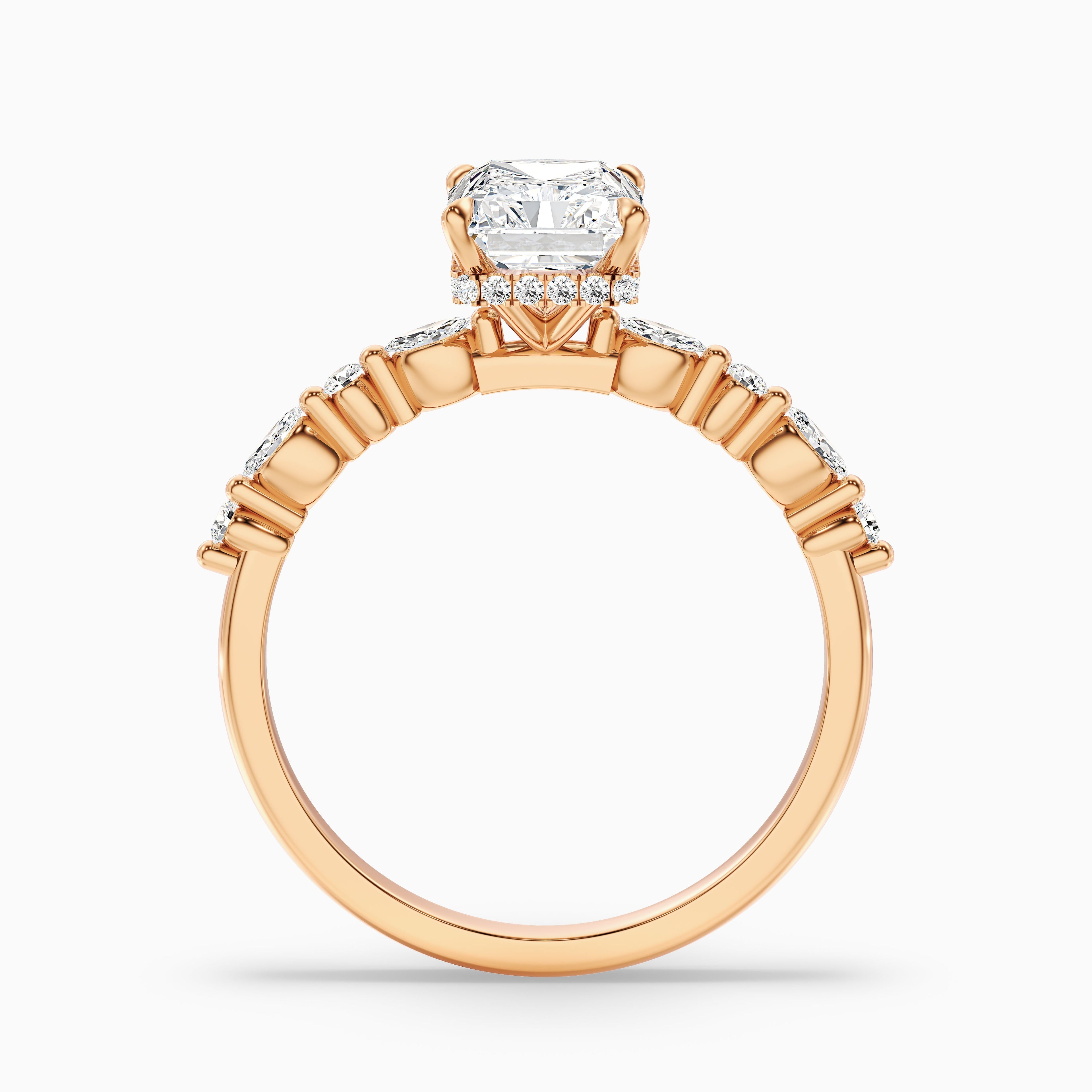 Erica 2 Carat Radiant With Side Stones and Hidden Halo Moissanite Engagement Ring in 14k White Gold  DestGlow