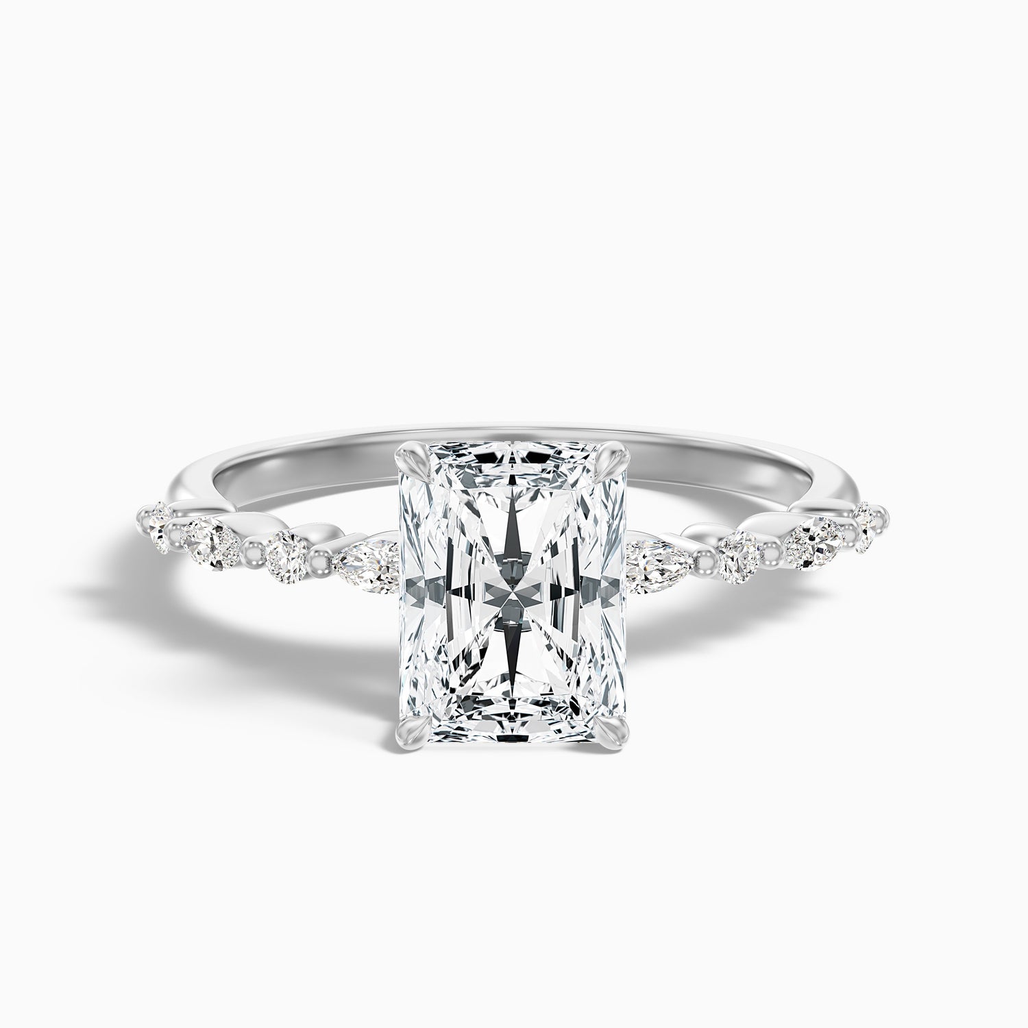 Erica 5.5 Carat Radiant With Side Stones and Hidden Halo Moissanite Engagement Ring in 925 Sterling Silver
