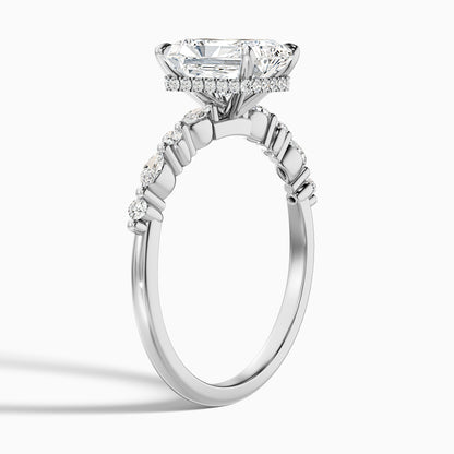 Erica 3 Carat Radiant With Side Stones and Hidden Halo Moissanite Engagement Ring in 925 Sterling Silver