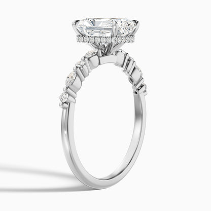 Erica 2.5 Carat Radiant With Side Stones and Hidden Halo Moissanite Engagement Ring in 14k White Gold  DestGlow