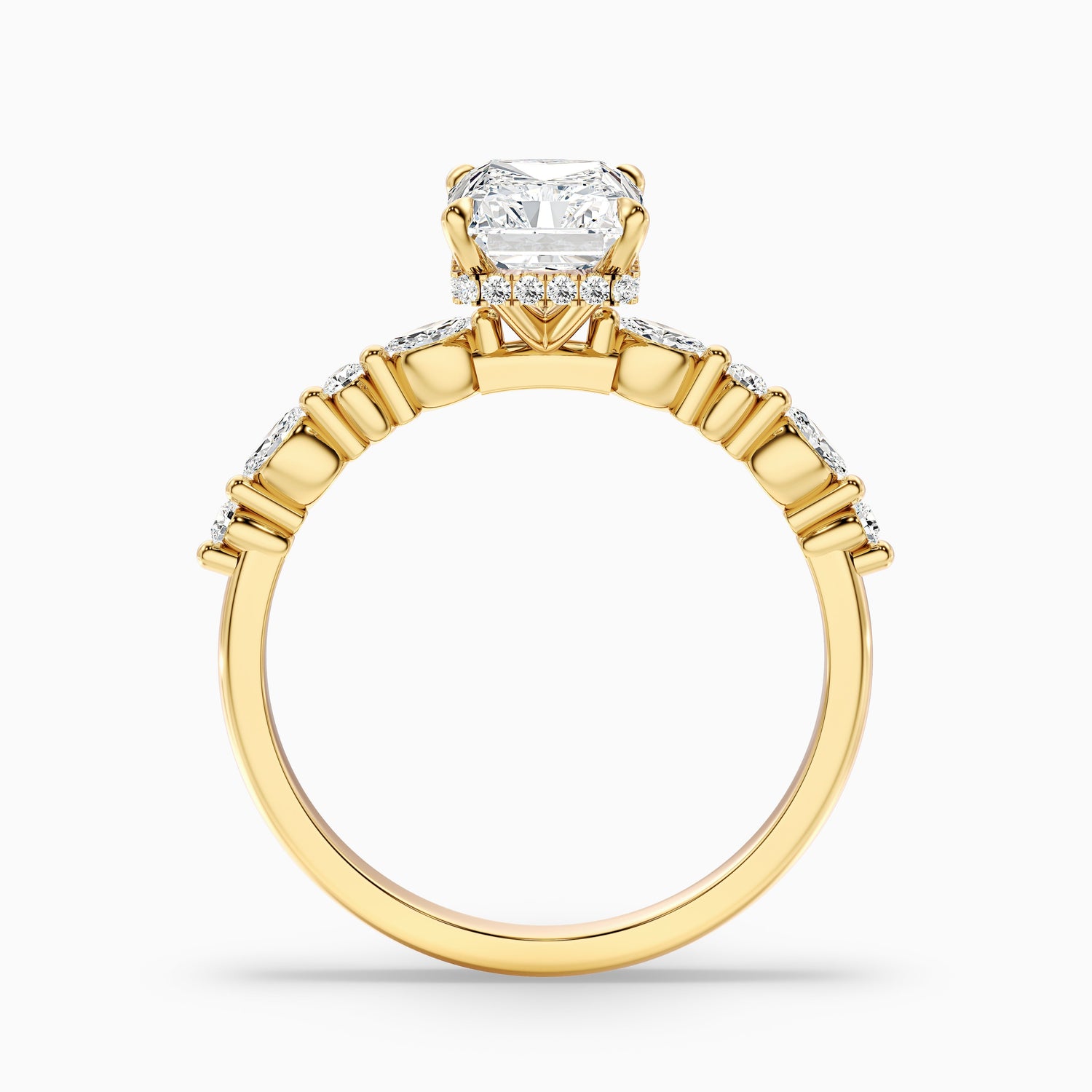 Gloria 4 Carat Radiant With Side Stone Hidden Halo Lab Grown Diamond Ring in 14k Rose Gold