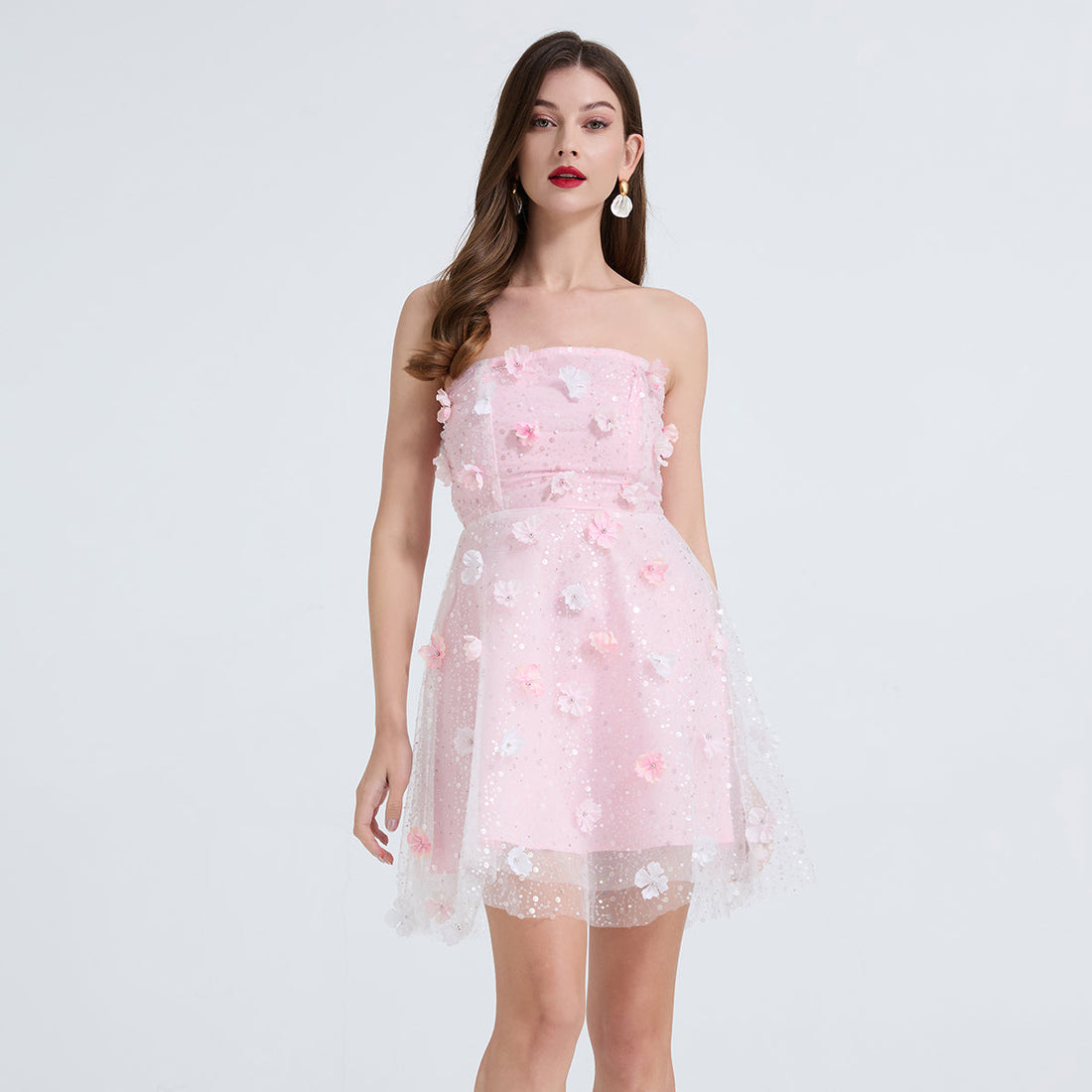 Women Embroidery Bead Studded Three Dimensional Flower High Waist Dress Yarn Shag Dress by Ragazza