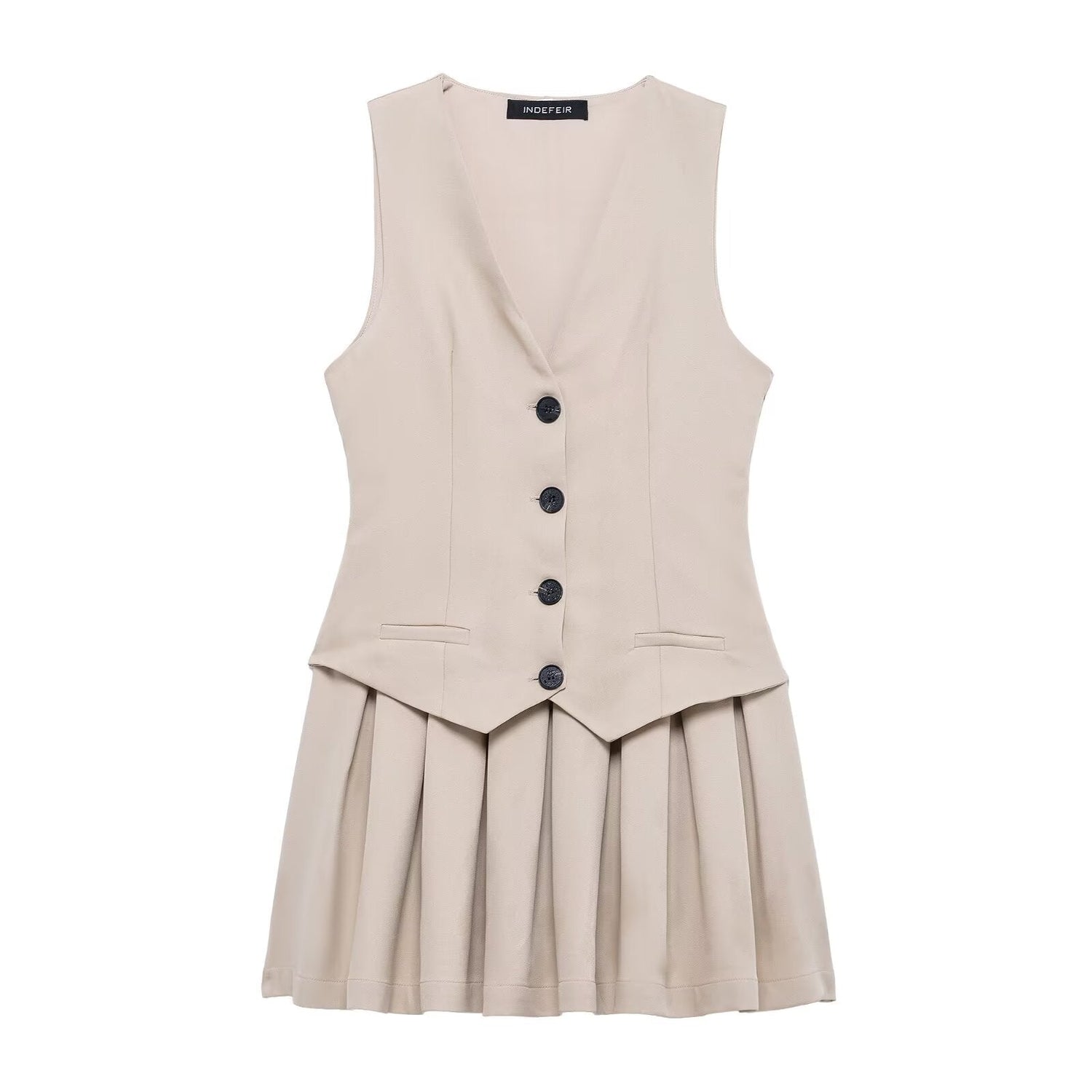 Women Wide Pleated Striped Vest Short Dress by Ragazza