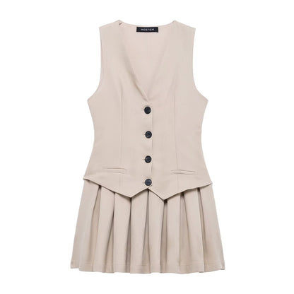 Women Wide Pleated Striped Vest Short Dress by Ragazza