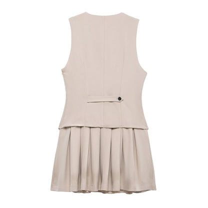 Women Wide Pleated Striped Vest Short Dress by Ragazza