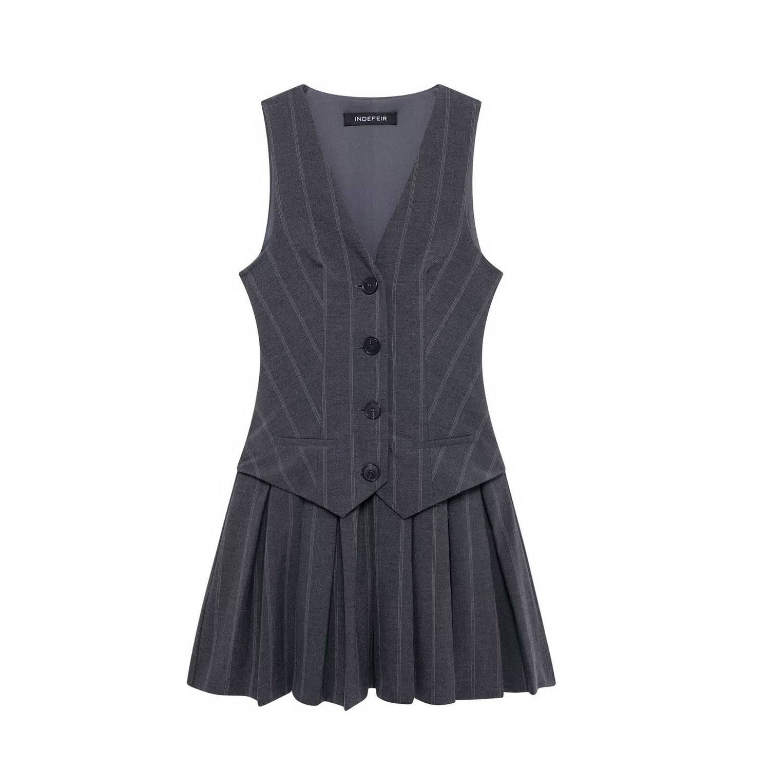Women Wide Pleated Striped Vest Short Dress by Ragazza