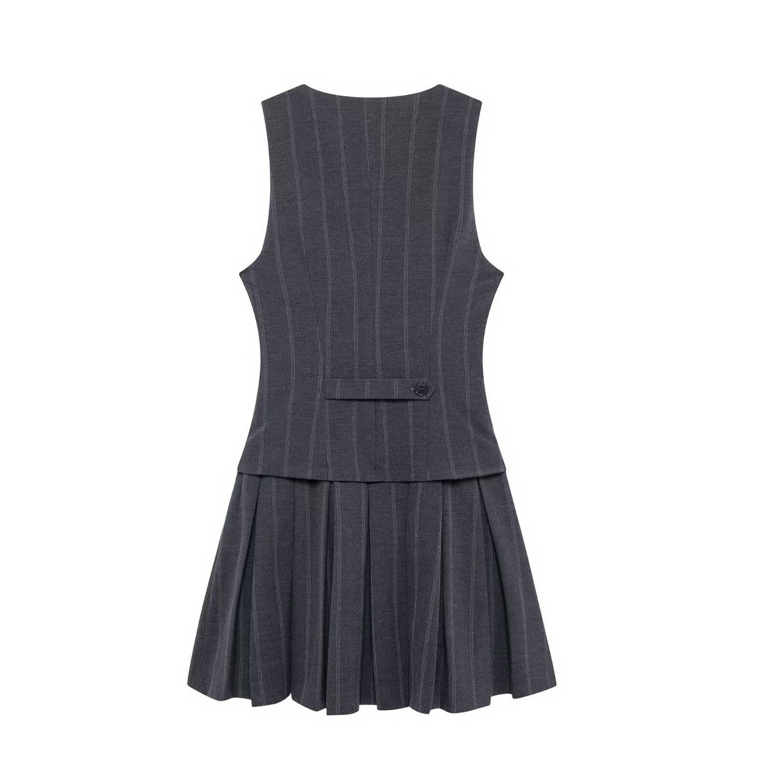 Women Wide Pleated Striped Vest Short Dress by Ragazza