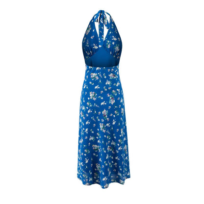 Spring Sexy Vacation Sexy V neck Strap Halterneck Printed Dress by Ragazza