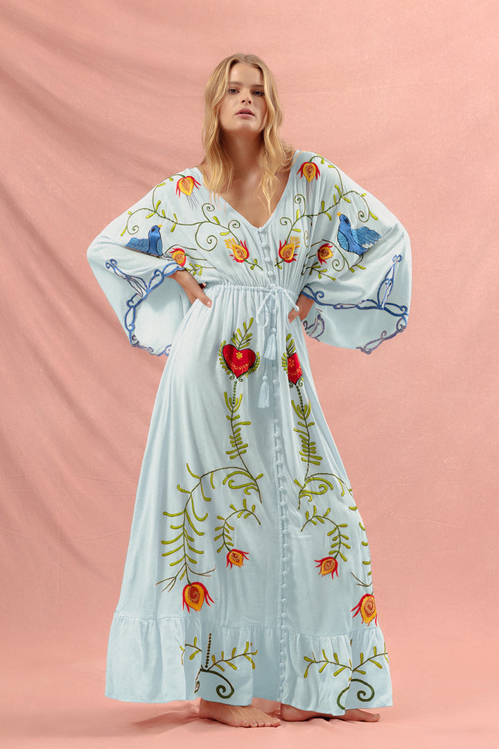 Women Vintage Dress With Bohemian Floral Embroidery by Ragazza