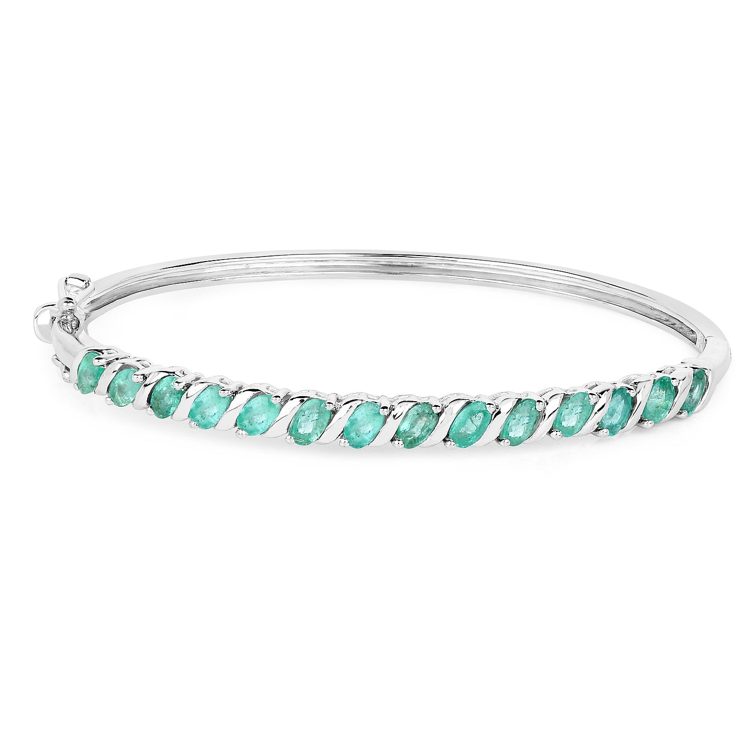 2.66 Carat Genuine Zambian Emerald .925 Sterling Silver Bangle  DestGlow