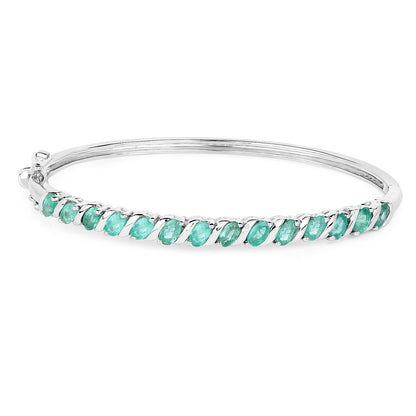 2.66 Carat Genuine Zambian Emerald .925 Sterling Silver Bangle  DestGlow