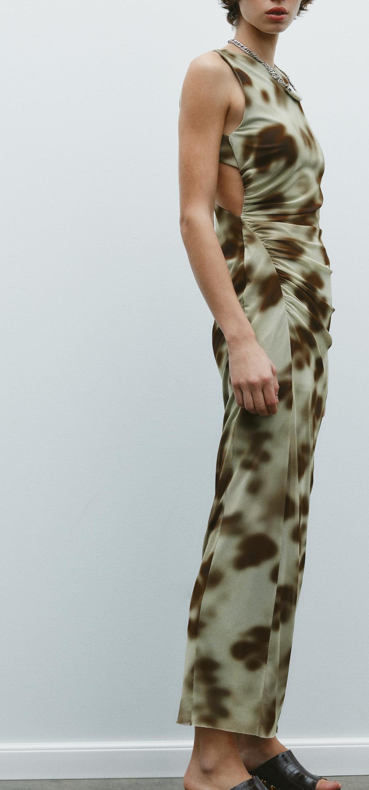 Women Pleated Silk Net Printing Midi Dress by Ragazza
