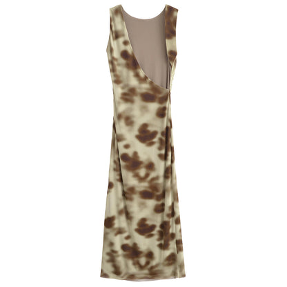Women Pleated Silk Net Printing Midi Dress by Ragazza