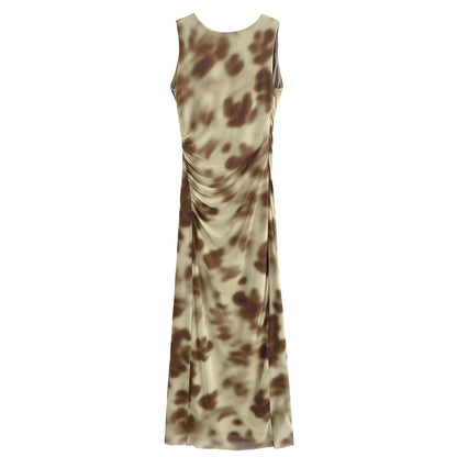 Women Pleated Silk Net Printing Midi Dress by Ragazza