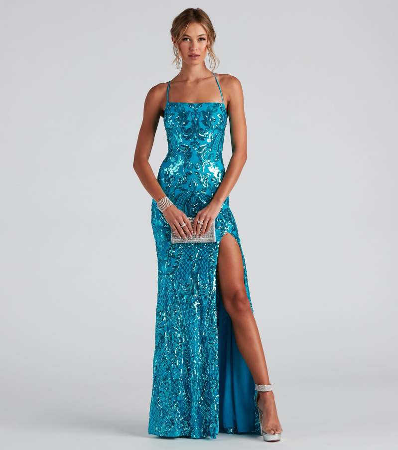 Sexy off Neck Sequined Evening Dress Elegant Slit Cocktail Party Dress by Ragazza