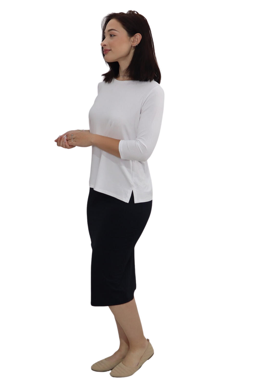 Modest Relaxed Fit 3/4 Sleeve T-Shirt with Side Slits by Kosher Casual USA
