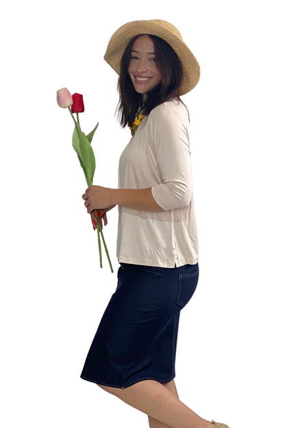 Modest Relaxed Fit 3/4 Sleeve T-Shirt with Side Slits by Kosher Casual USA