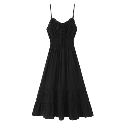 Spring Vintage Sexy Elastic Waisted Slimming Lace Fairy Spaghetti Strap Dress by Ragazza