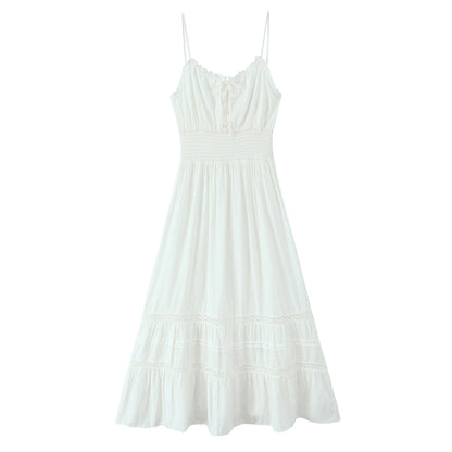 Spring Vintage Sexy Elastic Waisted Slimming Lace Fairy Spaghetti Strap Dress by Ragazza