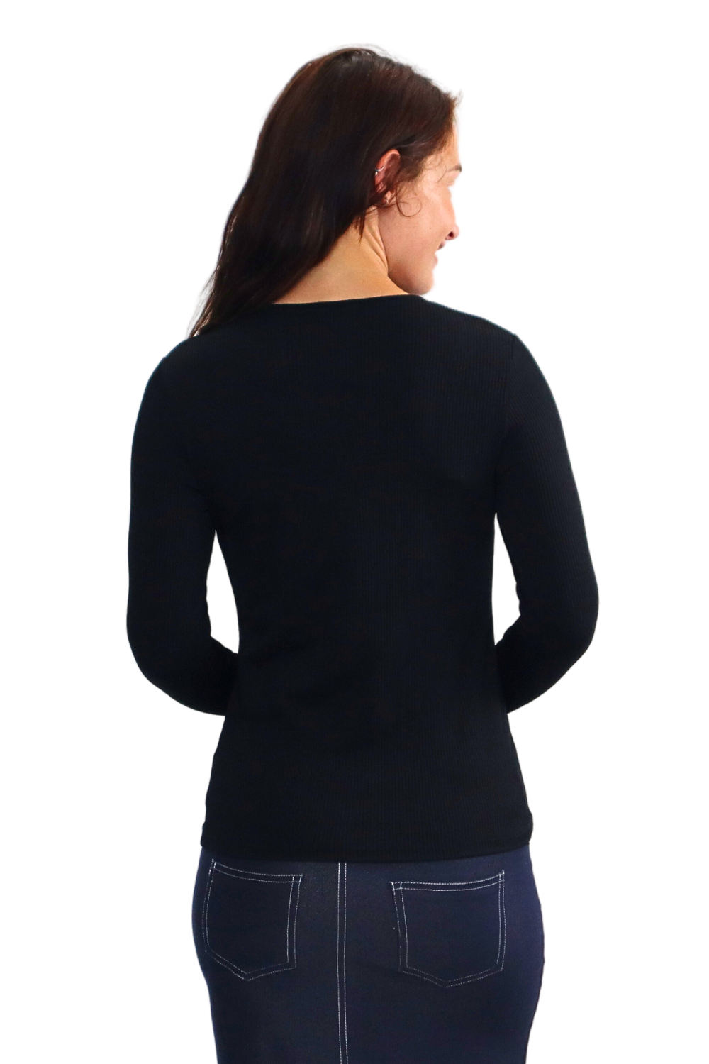 Long Sleeve Fine Ribbed Top with Modest Side Vents by Kosher Casual USA