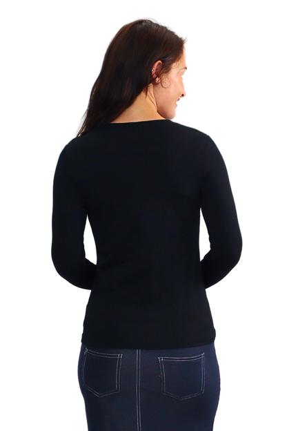 Long Sleeve Fine Ribbed Top with Modest Side Vents by Kosher Casual USA
