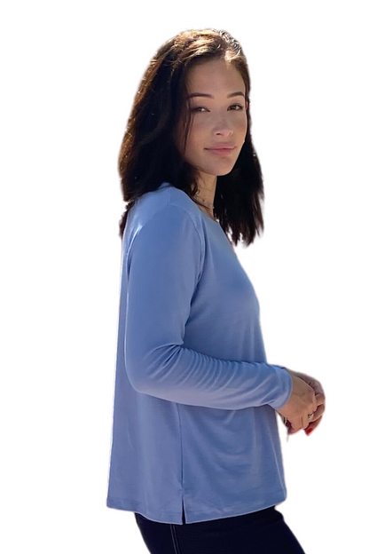 Long Sleeve Fine Ribbed Top with Modest Side Vents by Kosher Casual USA