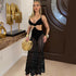 Sexy V neck Brace Lace See through Sheath Dress Cropped Outfit Maxi Dress by Ragazza