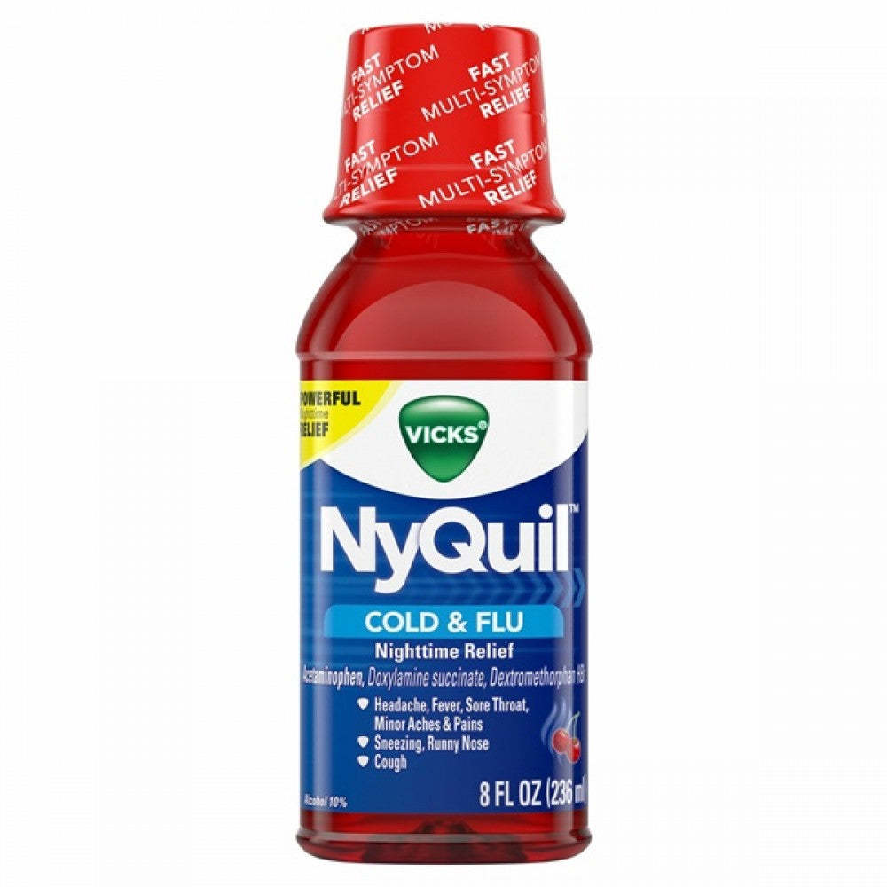 Vicks NyQuil Cold &amp; Flu Nighttime Relief, Cherry Flavor Liquid, 8 Fl Oz by Pasteur Pharmacy