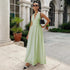 Pure Cottom Maxi Dress Spring Summer Tight Waist V neck Lace up Long Dress Large Swing Dress Women by Ragazza