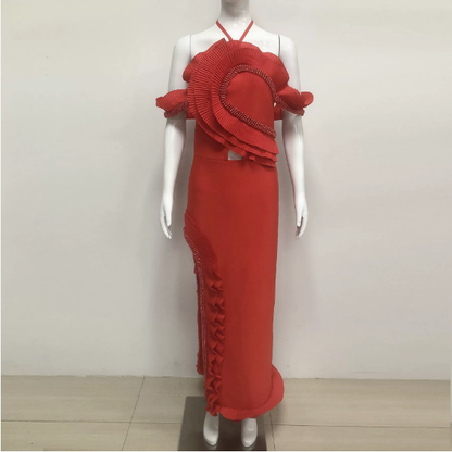 Summer V neck Sling Dress Women Sexy Backless Bandage Lotus Leaf Dress by Ragazza