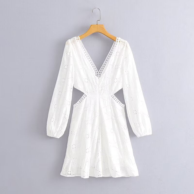 Women Clothing Casual V neck Lace Waist Opening Dress by Ragazza