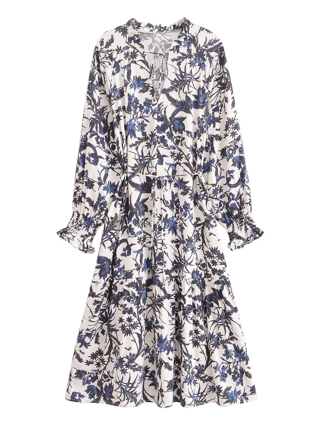 Bohemian Rayon Positioning Printed Casual Loose Waistband Long Sleeve Dress Summer Dress by Ragazza