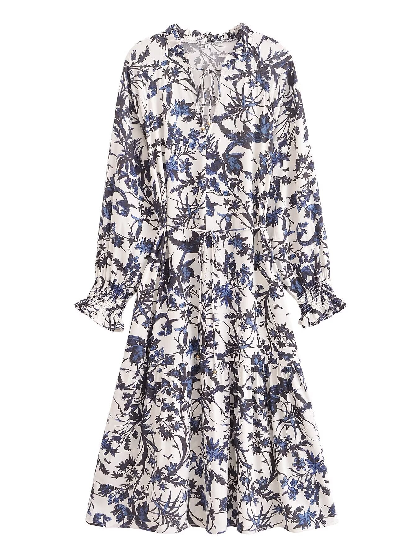 Bohemian Rayon Positioning Printed Casual Loose Waistband Long Sleeve Dress Summer Dress by Ragazza