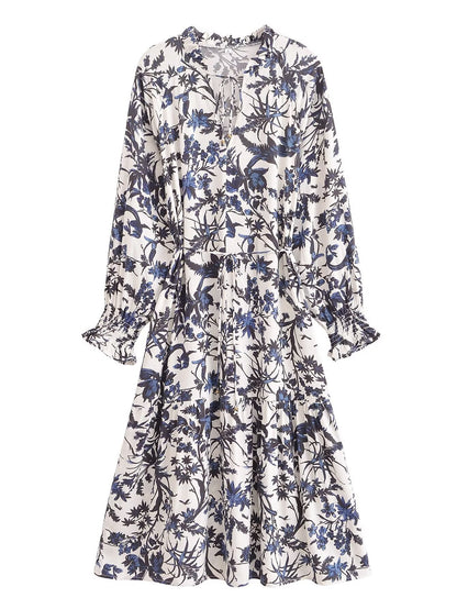 Bohemian Rayon Positioning Printed Casual Loose Waistband Long Sleeve Dress Summer Dress by Ragazza