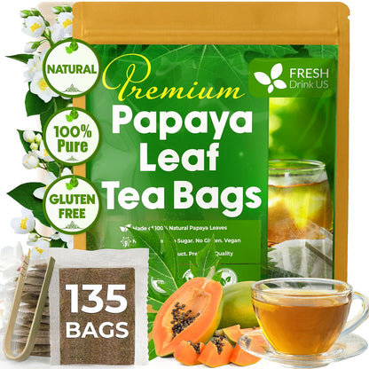 Premium Papaya Leaf Tea Bags, Made with Natural Material Tea Bags. No Sugar, No Caffeine, No Gluten, Vegan. by FreshDrinkUS - Natural and Premium Herbal Tea