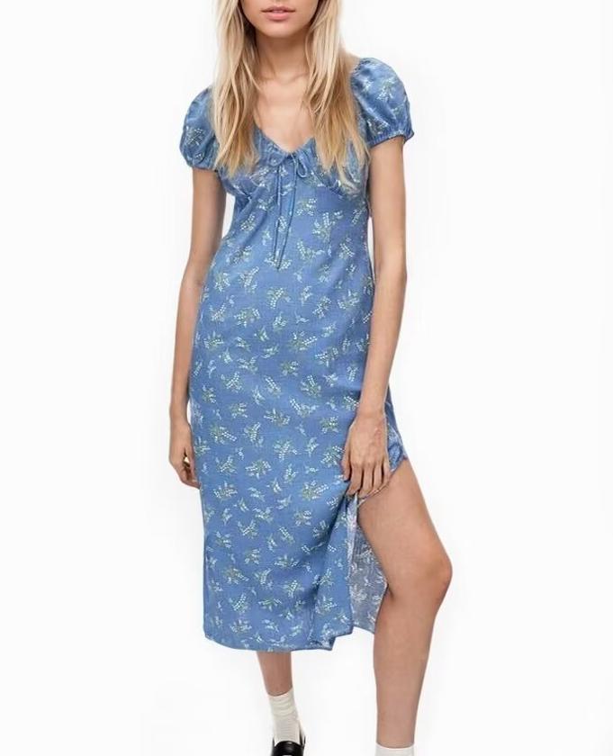 Spring Fashionable Slim Fit High End Sense Floral Flounce Waist Tight Dress by Ragazza