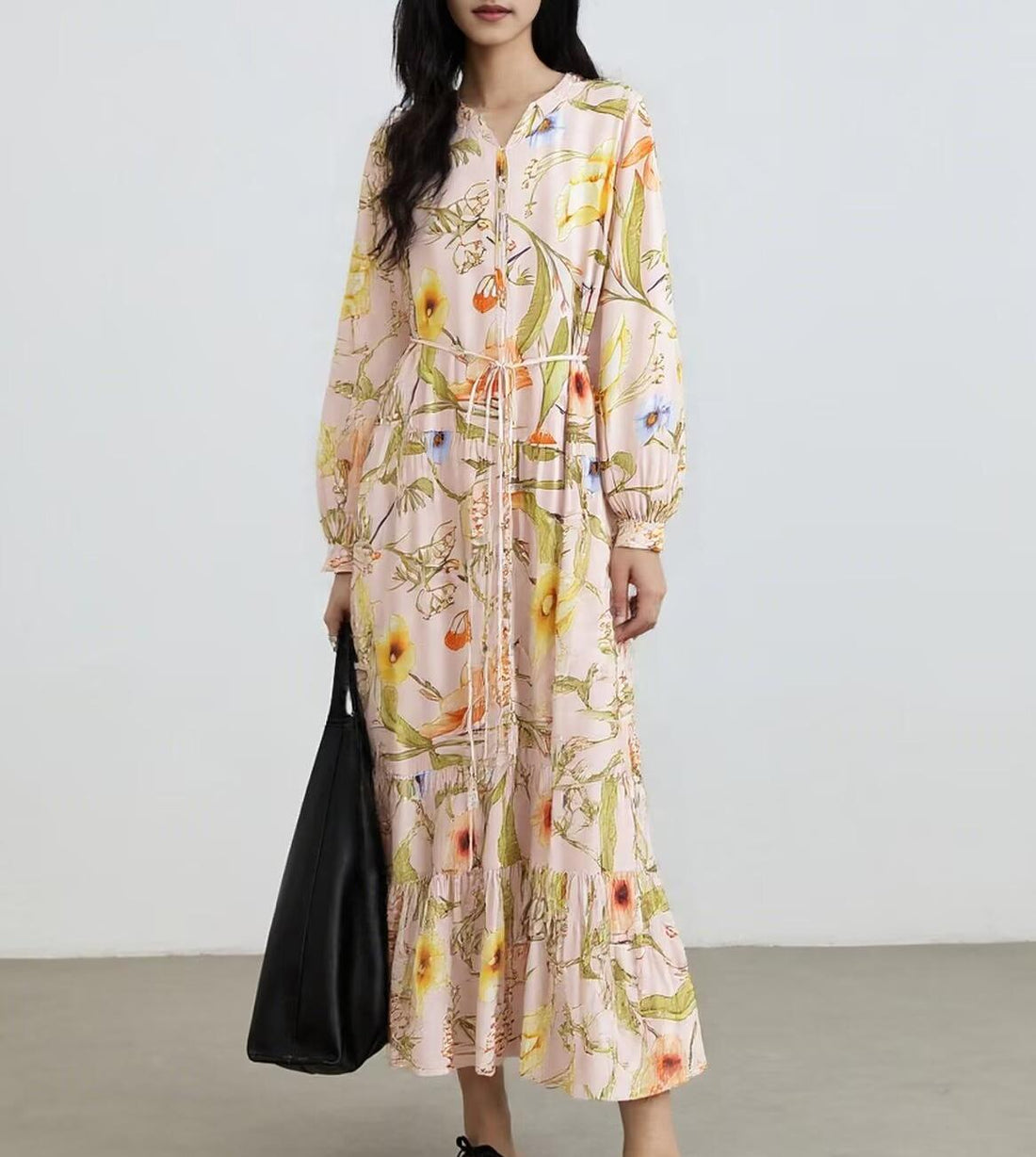 Women Water Printed Bohemian Casual Belt Dress by Ragazza