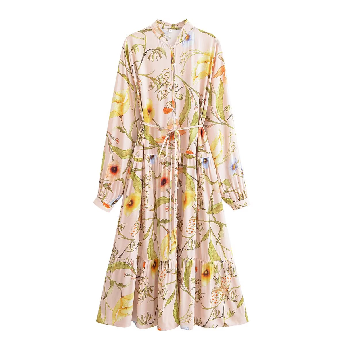 Women Water Printed Bohemian Casual Belt Dress by Ragazza