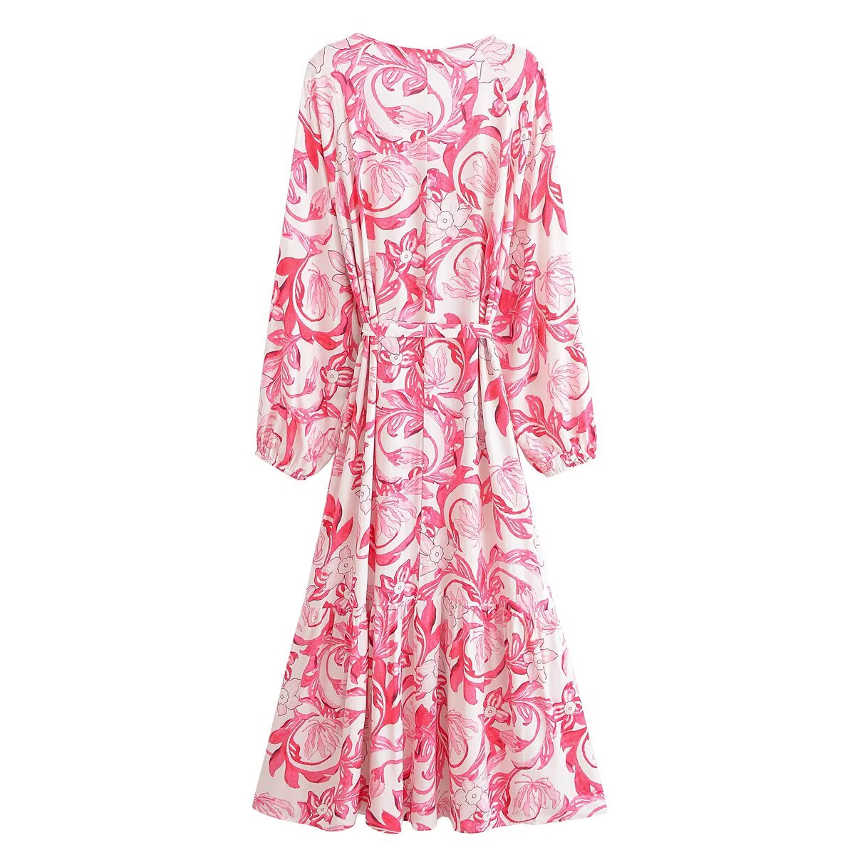 Dress Women Clothing Floral Print Cotton Water Printed Bohemian Vacation Style Belt Dress by Ragazza