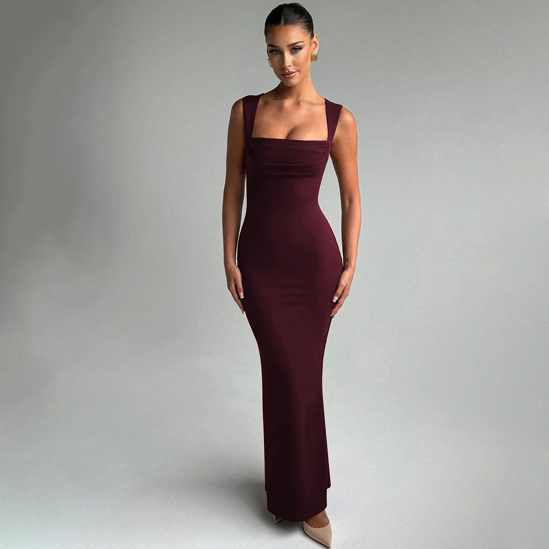 Women Clothing Spring Summer Slim Fit Square Collar Sleeveless Waist Slimming Dress by Ragazza