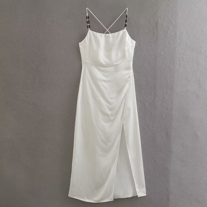 Spring Women Clothing Chain Ornament Silk Satin Texture Sling Dress by Ragazza