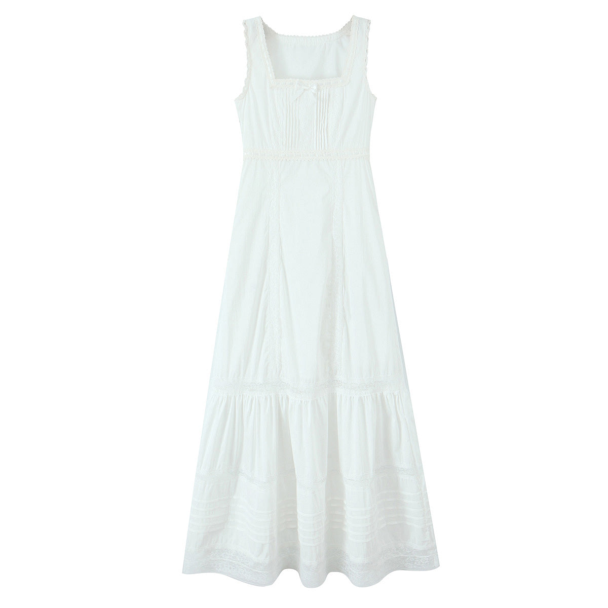 Spring Lace Slim Fit Bow Embellished Square Collar Vest Dress  DestGlow