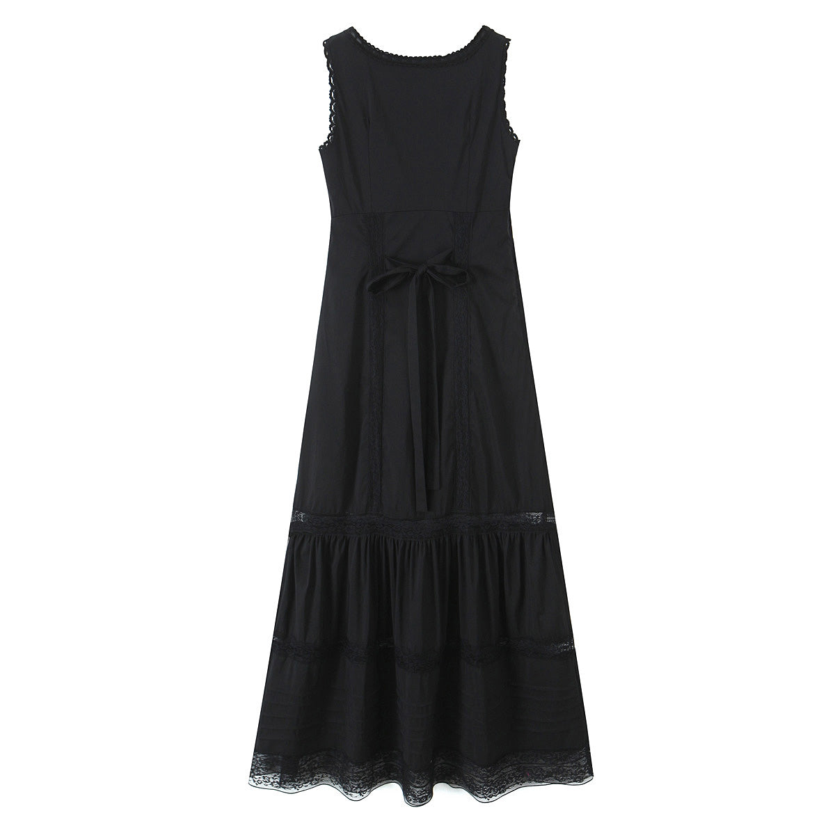 Spring Lace Slim Fit Bow Embellished Square Collar Vest Dress  DestGlow