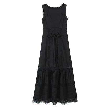 Spring Lace Slim Fit Bow Embellished Square Collar Vest Dress  DestGlow