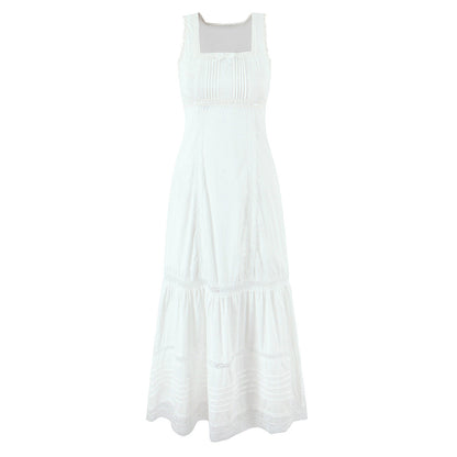 Spring Lace Slim Fit Bow Embellished Square Collar Vest Dress  DestGlow