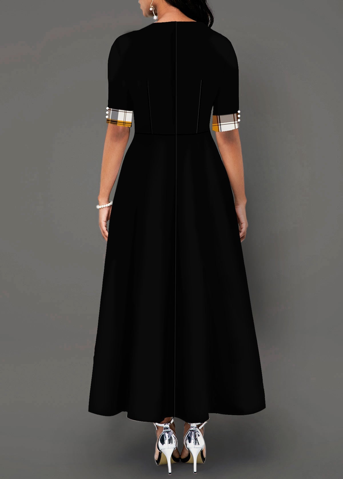 A Large Number Dresses Round Neck Contrast Color Half Sleeve Irregular Asymmetric Maxi Dress by Ragazza