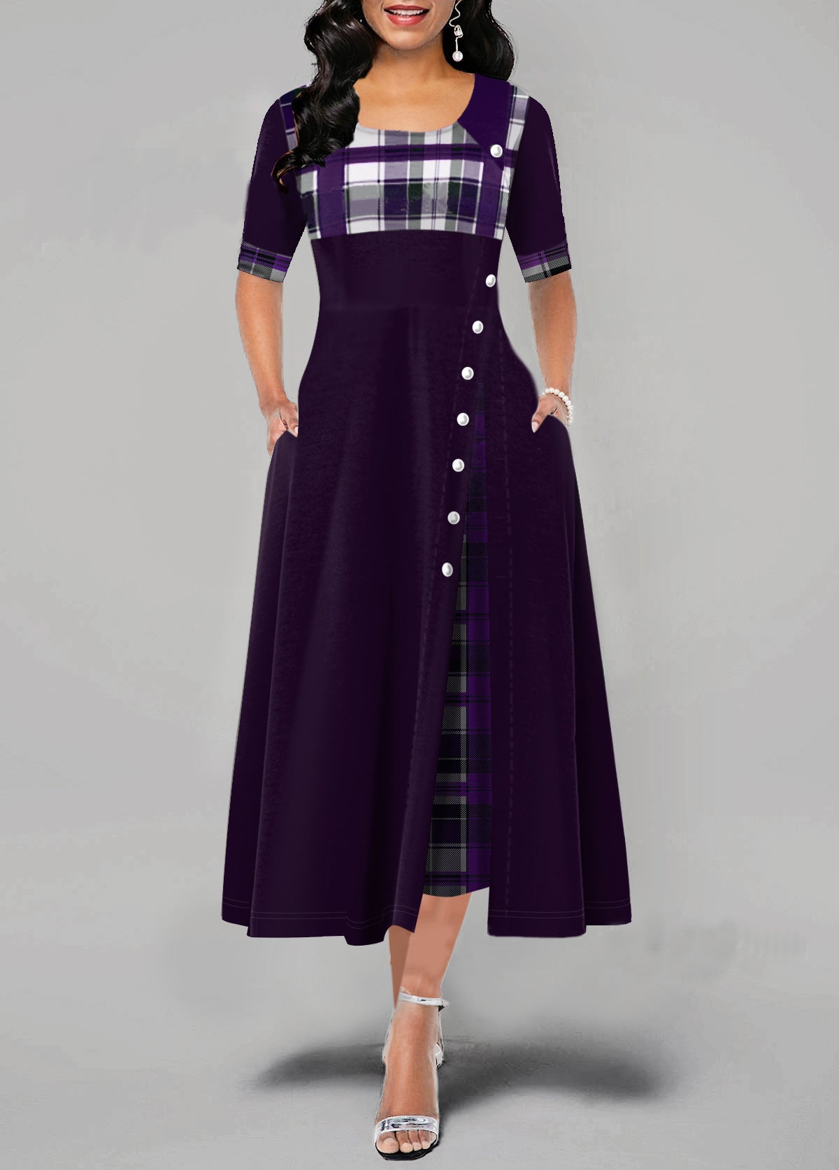 A Large Number Dresses Round Neck Contrast Color Half Sleeve Irregular Asymmetric Maxi Dress by Ragazza
